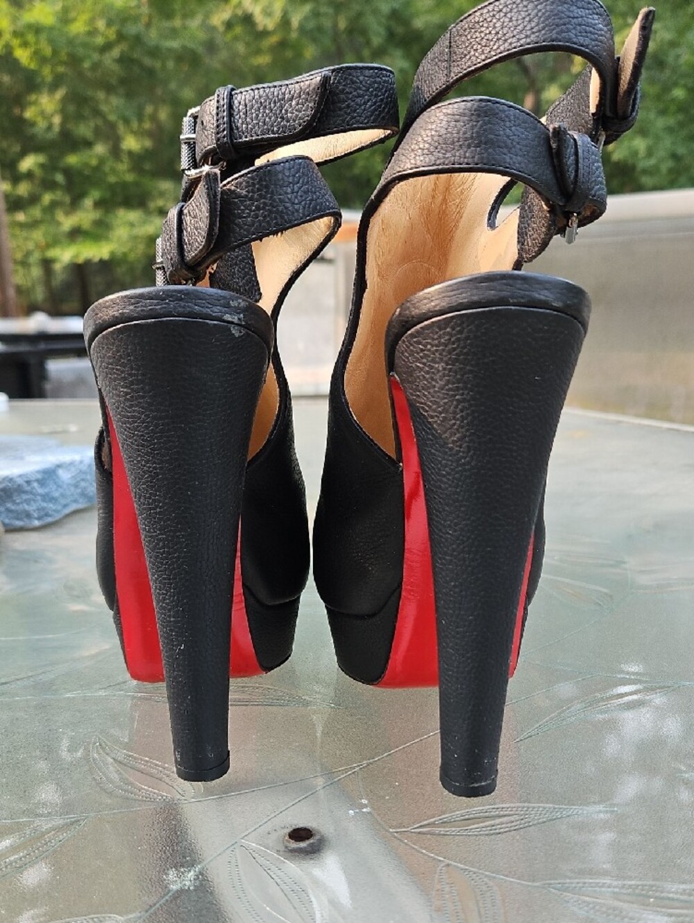 Christian Louboutin Black Peep-Toe Platform Slingback Heels - Picture 4 of 6
